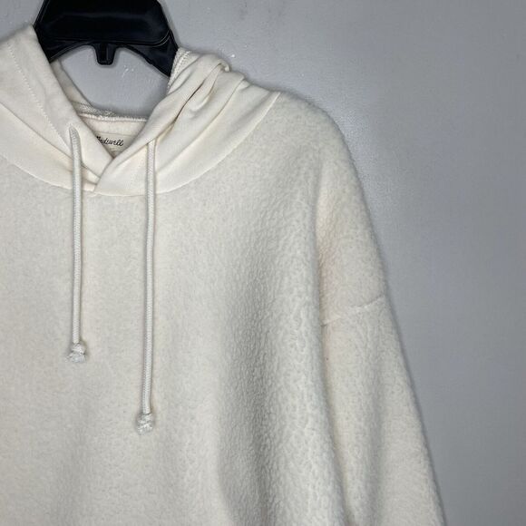 MADEWELL Womens Ivory Fleece Bubble-Sleeve Hoodie Sweatshirt EUC Pocket Cozy M - Picture 3 of 11